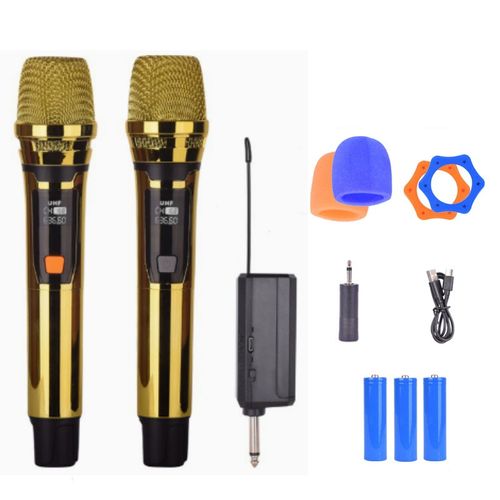 A Pair Wireless Microphone, Handheld Dynamic Microphone Wireless Mic System Set with Rechargeable Receiver C