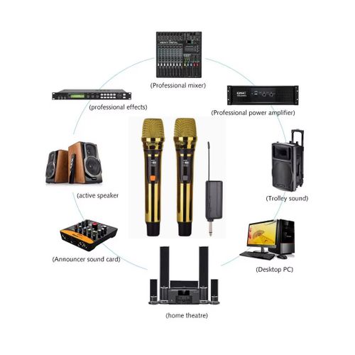 A Pair Wireless Microphone, Handheld Dynamic Microphone Wireless Mic System Set with Rechargeable Receiver C