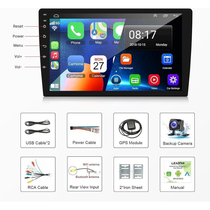 HINZ Android Car Radio, 4+64GB Double Din Touchscreen, FREE Reverse Camera, Wireless CarPlay, Android Auto, GPS, WiFi, FM Radio, Bluetooth, Dual USB