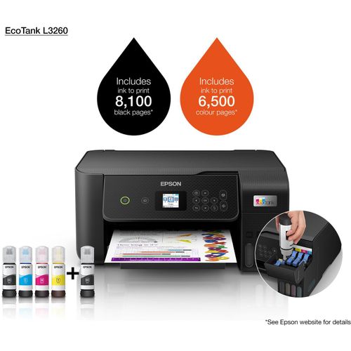 Epson EcoTank L3260 A4 Wi-Fi All-in-One Ink Tank Printer (Print, Scan & Copy) with Refillable Ink System