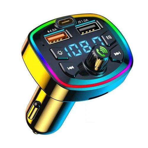Car Charger FM Transmitter Bluetooth 5.0 MP3 Player – Dual USB Fast Charger, RGB Lights, Hands-Free Car Kit