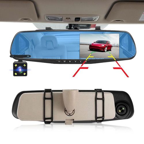 4.3 Inch Mirror Dash Cam Full HD 1080P Dual Camera + Reverse Camera + Night Vision Car DVR