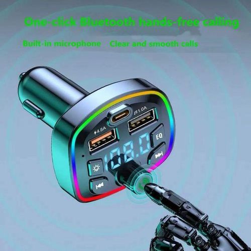Car Charger FM Transmitter Bluetooth 5.0 MP3 Player – Dual USB Fast Charger, RGB Lights, Hands-Free Car Kit