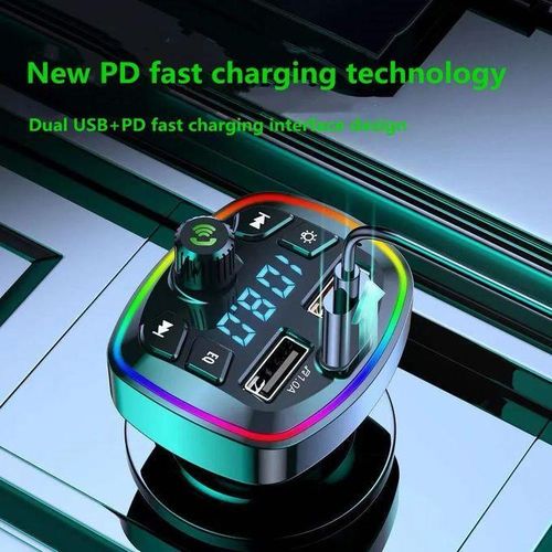 Car Charger FM Transmitter Bluetooth 5.0 MP3 Player – Dual USB Fast Charger, RGB Lights, Hands-Free Car Kit
