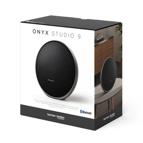 Harman Kardon Onyx Studio 9 - Portable Stereo Bluetooth Home Speaker with Built-in Battery and USB Charging, self-Tuning, and Multi-Speaker Connection by Auracast - Black