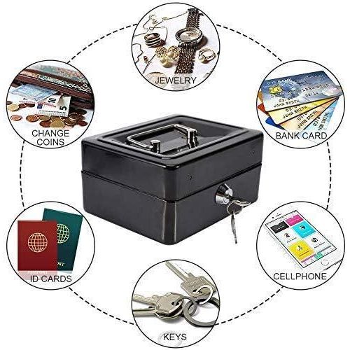 Cash box with slot, small money box with coin tray and key lock - Black