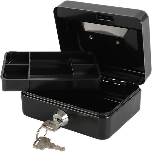 Cash box with slot, small money box with coin tray and key lock - Black