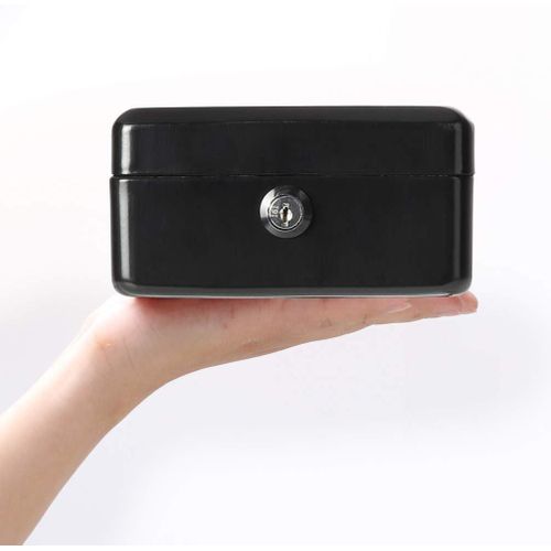 Cash box with slot, small money box with coin tray and key lock - Black