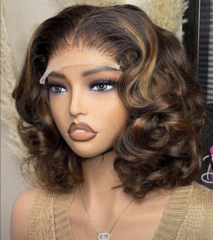Luxury Human Hair Laced Highlight Short wavey ,Full Frontal Wig For women ,Girl Health & Beauty  Hair  Wigs  Lace Wig Lace Front Wigs