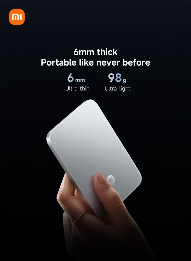 UltraThin Magnetic power bank，6mm thin，Ultra-Slim 5000mAh Battery pack，15W Max Ultra-Fast MagSafe-Compatible Portable Charger，metal body，Glacier Silver