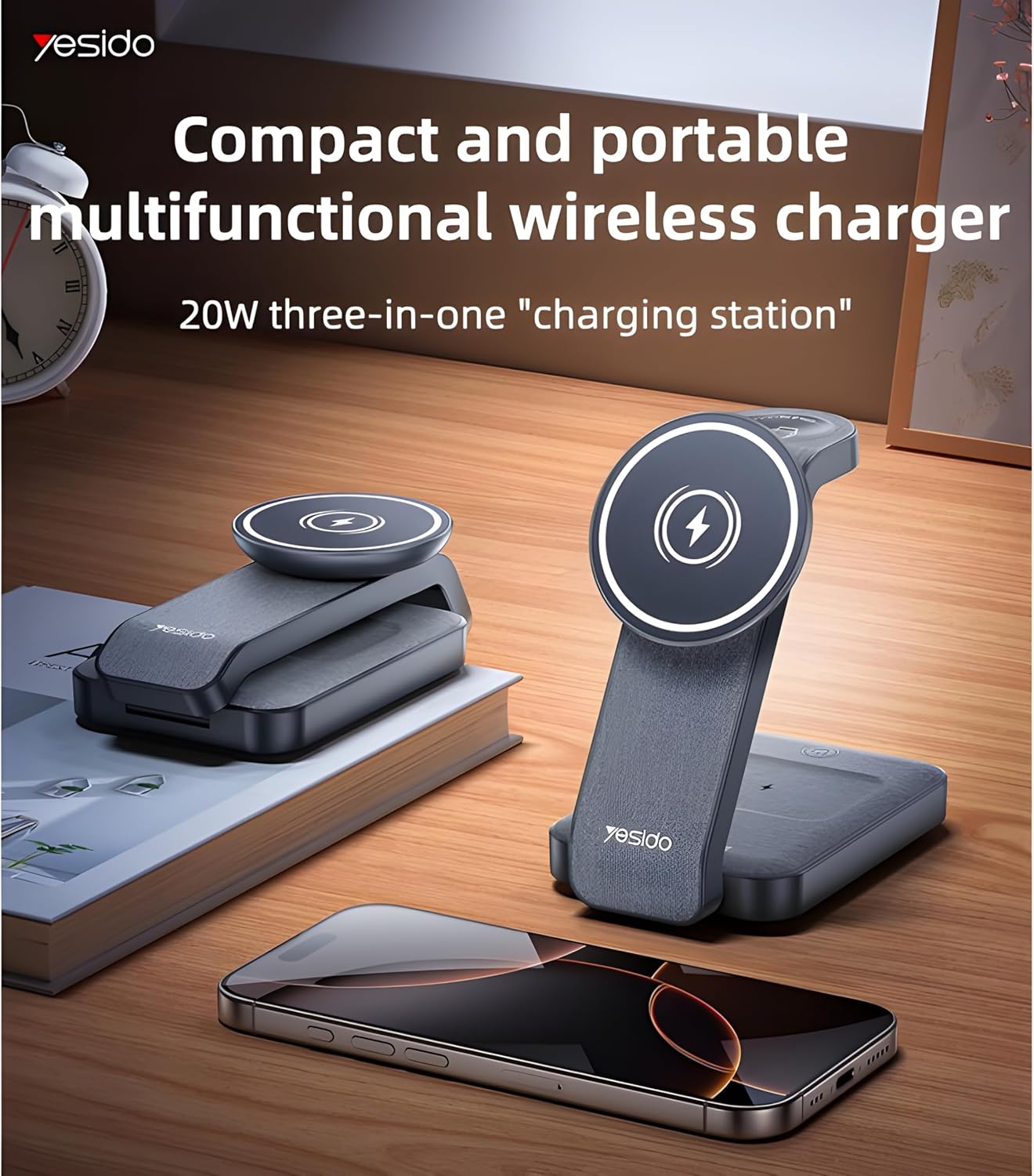 Yesido DS26 Foldable Wireless Charger, a 5-in-1 magnetic charging station.