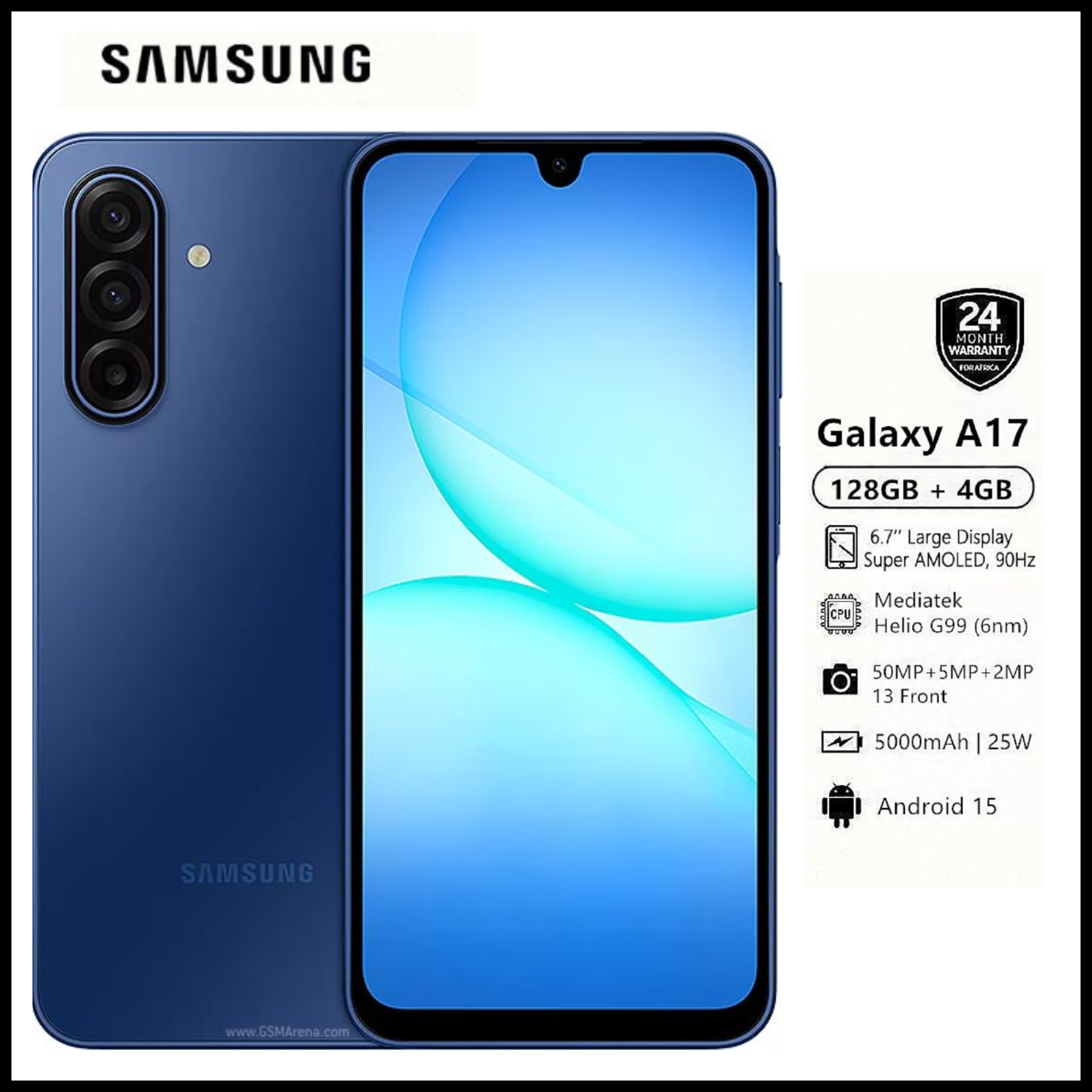 12TH ANNIVASARY!!!!![2-Year Local Warranty] Samsung Galaxy A17 128GB+6GB 6.7" Super AMOLED Display Mediatek Helio G99 50MP Triple Camera Android 15 IP54 Waterproof 5000mAh 25W Type-C AI Smart Phones