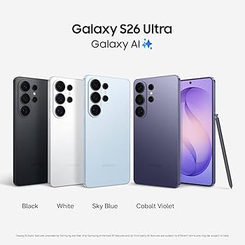 Samsung Galaxy S26 Ultra 256GB+12GB 6.9" Dynamic LTPO AMOLED 2X 120Hz Privacy Display (200+10+50+50)MP Rear Camera 5000mAh Battery 60W Wired 25W Wireless Charging Ultra-Sonic Fingerprint Smartphone