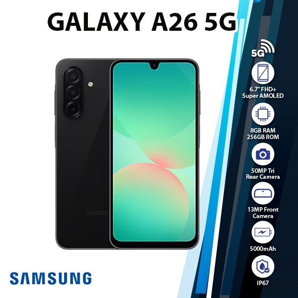 Brand New Samsung Galaxy A26 5G 256GB+8GB 6.7" 120Hz AMOLED Display 50MP Triple Camera Android 15 Exynos 1380 (5nm) IP67 Dust Water Resistant 5000mAh 25W Type-C Smart Phones