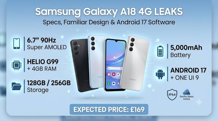 Brand New Samsung Galaxy A18 128GB+4GB 6.7" Super AMOLED Display Mediatek Helio G99 50MP Triple Camera IP54 Waterproof 5000mAh 25W Android 15 Type-C AI Smart Phones Samsung A18 phone