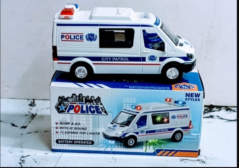 Police Patrol Van Toy – Battery Operated Emergency Rescue Vehicle with Lights and Siren Sound, Realistic City Police Transport Van, Educational Pretend Play Toy for Kids