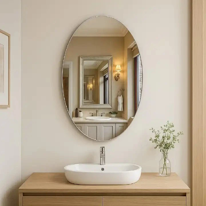 Oval Shape Acrylic Wall Mirror Sticker 40x60cm Self Adhesive Decorative Peel and Stick Flexible Mirror for Bedroom Living Room Bathroom Tiles Basin Wall Modern Home Decor Double-Sided Adhesive