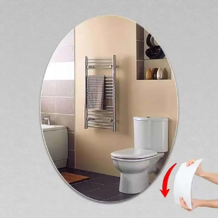 Oval Shape Acrylic Wall Mirror Sticker 40x60cm Self Adhesive Decorative Peel and Stick Flexible Mirror for Bedroom Living Room Bathroom Tiles Basin Wall Modern Home Decor Double-Sided Adhesive