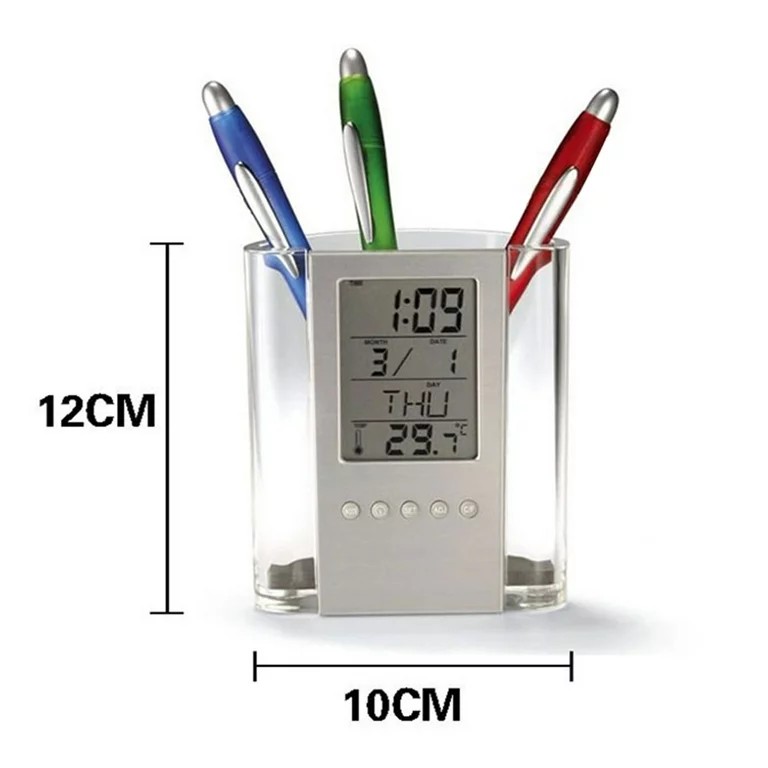 Digital LCD Pen Pencil Holder Desk Organizer with Calendar Timer Clock Thermometer Multifunction Office Stationery Storage Organizer Gift Set for Desktop Bedroom and Promotional Branding Use
