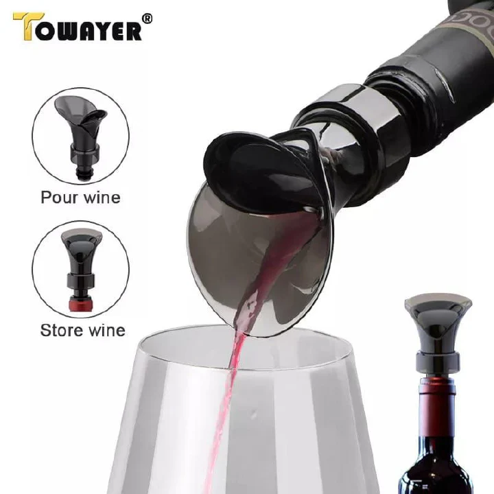 2 in 1 Wine Pourer and Bottle Stopper Aerator Leak Proof Wine Dispenser Spout Reusable Bar Accessory for Smooth Pouring Wine Preservation Home Kitchen Parties and Entertaining