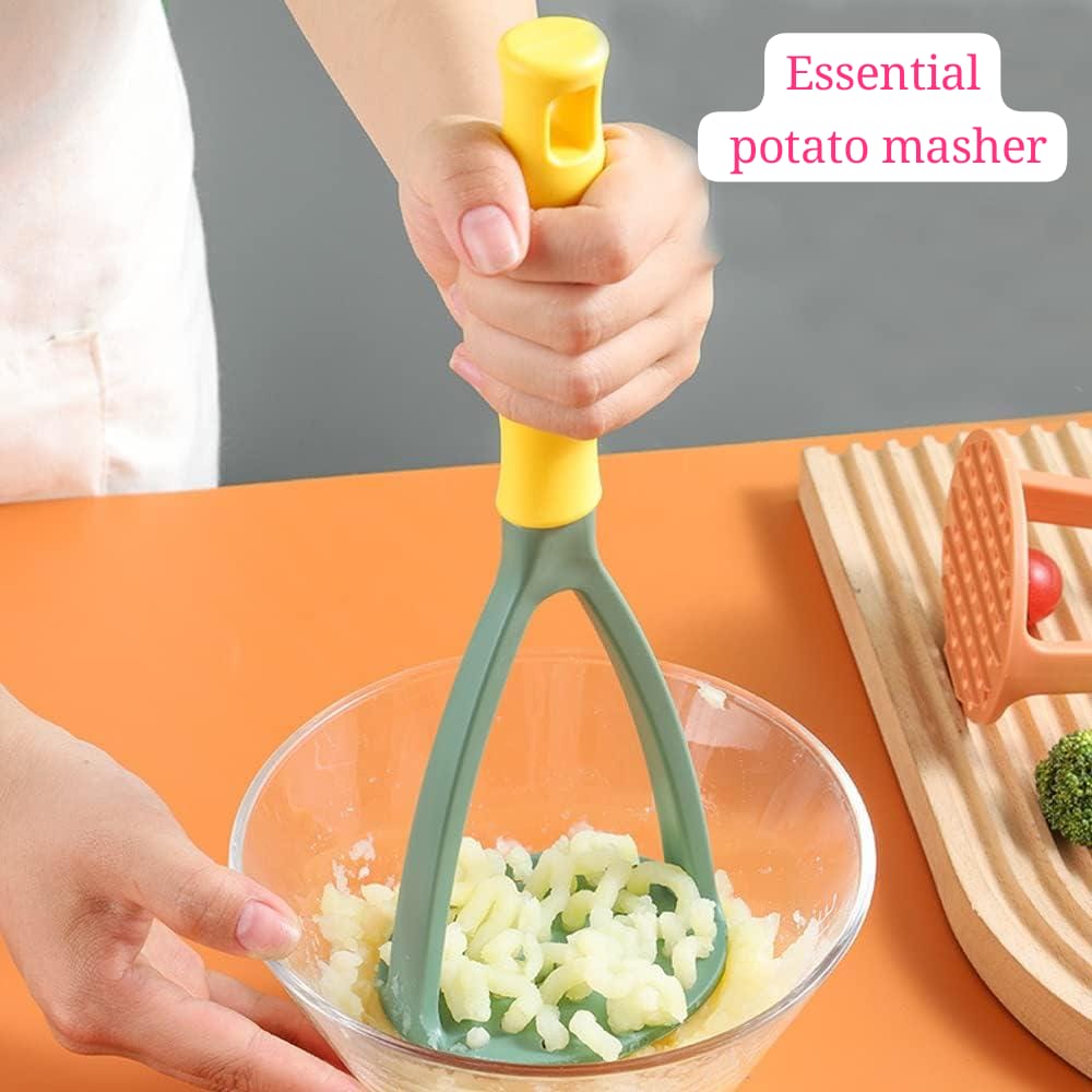 OHOLA 11.2 Inch Potato Masher Plastic Colorful Handheld Food Masher Kitchen Tool for Mashed Potatoes Avocado Beans Guacamole Fruits and Vegetables Random Color Durable Cooking Utensil for Home Kitchen