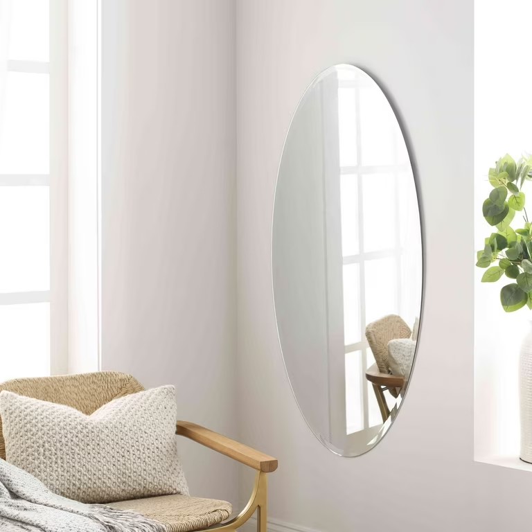 Oval Shape Acrylic Wall Mirror Sticker 40x60cm Self Adhesive Decorative Peel and Stick Flexible Mirror for Bedroom Living Room Bathroom Tiles Basin Wall Modern Home Decor Double-Sided Adhesive