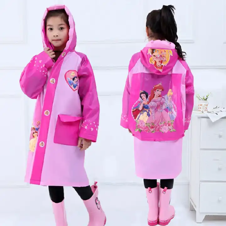 Kids Disney Cartoon Inflatable Brim Raincoat Poncho with Backpack Storage Space Waterproof Hooded Rain Coat with Carry Bag Mickey Mouse Spiderman Princess Cars Hello Kitty for Boys and Girls
