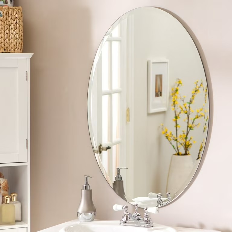 Oval Shape Acrylic Wall Mirror Sticker 40x60cm Self Adhesive Decorative Peel and Stick Flexible Mirror for Bedroom Living Room Bathroom Tiles Basin Wall Modern Home Decor Double-Sided Adhesive