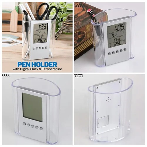 Digital LCD Pen Pencil Holder Desk Organizer with Calendar Timer Clock Thermometer Multifunction Office Stationery Storage Organizer Gift Set for Desktop Bedroom and Promotional Branding Use