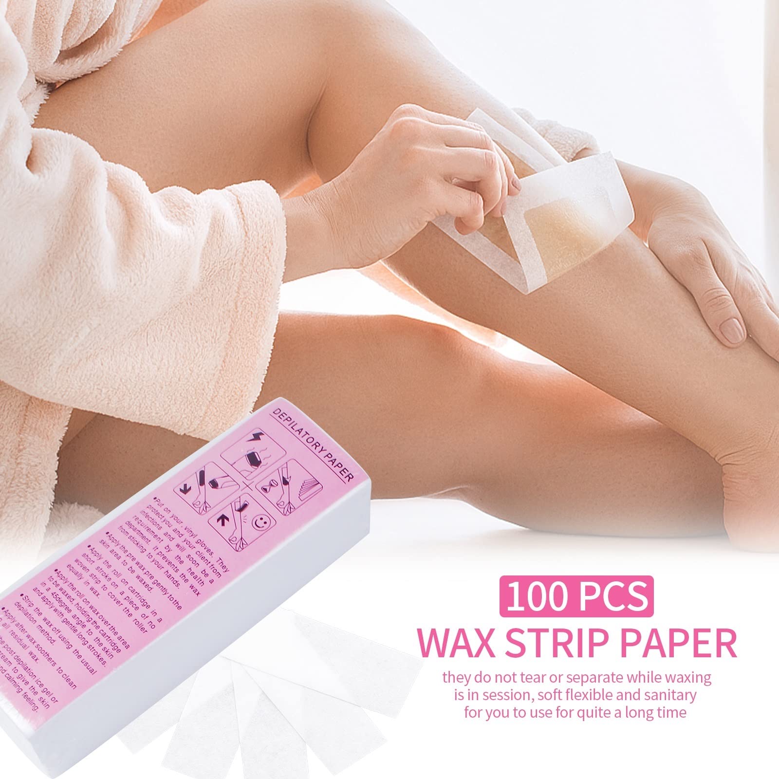 BP Non Woven Fabric Hair Removal Wax Strips 100pcs Disposable Depilatory Waxing Paper Strips for Body Hair Removal Salon Quality Waxing Paper for Legs Arms Underarms Bikini Home Use