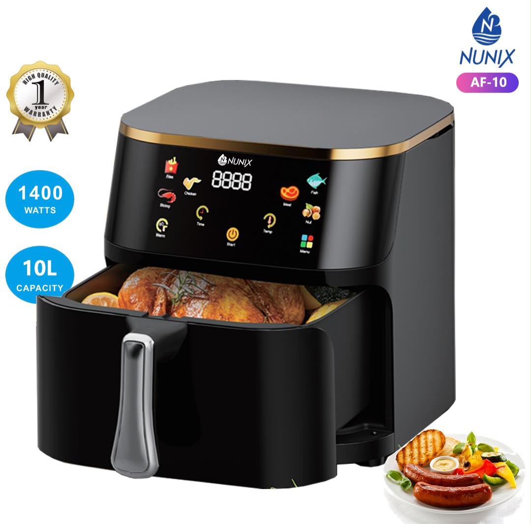 10L Digital Air Fryer 1400W Large Capacity Touch Screen Panel Preset Food Icons Rapid 360° Hot Air Circulation Oil-Free Low-Oil Cooking