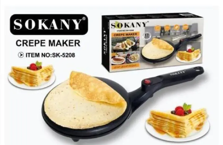 SK-5208 Electric Crepe Maker 650W Non-Stick 20cm Pancake Roti Chapati Maker Auto Power Off Dipping Plate Fast Heating Electric Cooking Pan