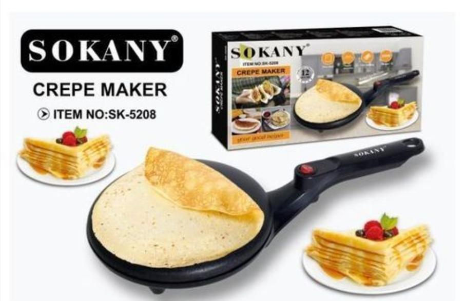 SK-5208 Electric Crepe Maker 650W Non-Stick 20cm Pancake Roti Chapati Maker Auto Power Off Dipping Plate Fast Heating Electric Cooking Pan