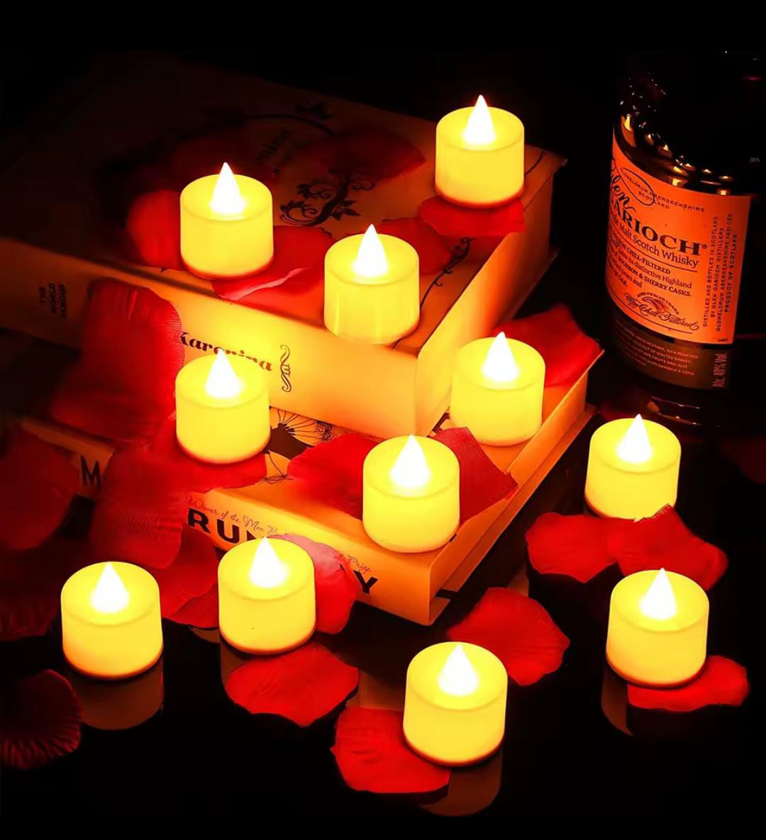 24-Piece White Flameless LED Tea Light Candle Set with Warm Flickering Glow – Battery-Operated Acrylic Decorative Lights