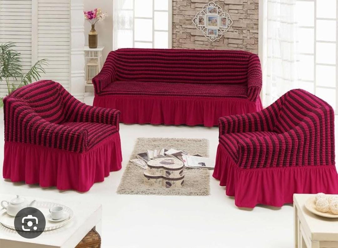 Striped Loose Sofa Cover Set with Ruffled Skirt – 5-Seater or 7-Seater