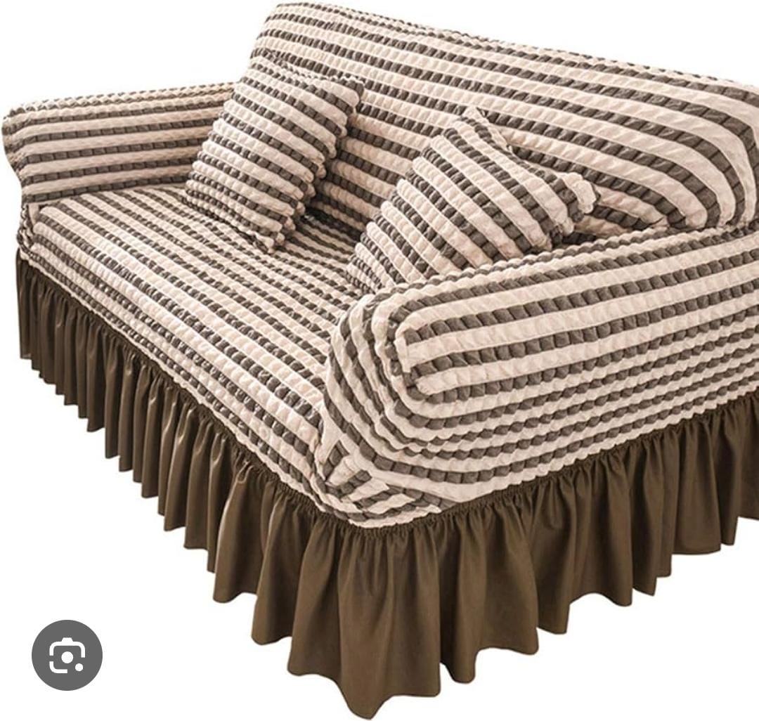 Striped Loose Sofa Cover Set with Ruffled Skirt – 5-Seater or 7-Seater