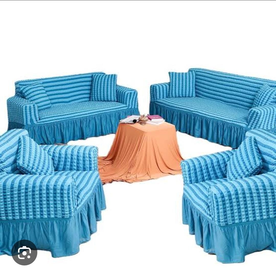 Striped Loose Sofa Cover Set with Ruffled Skirt – 5-Seater or 7-Seater