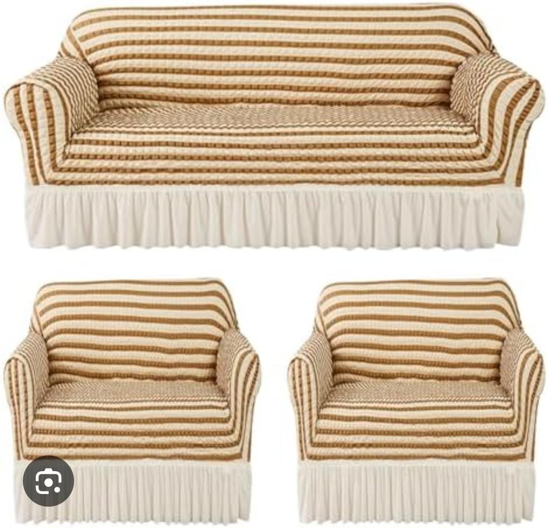 Striped Loose Sofa Cover Set with Ruffled Skirt – 5-Seater or 7-Seater