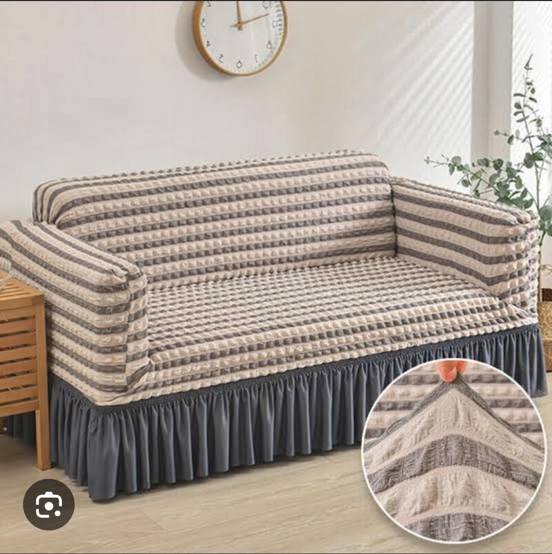 Striped Loose Sofa Cover Set with Ruffled Skirt – 5-Seater or 7-Seater