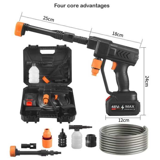 Portable Cordless High Pressure Spray Water Gun Cordless Car Washing Spray Gun High Pressure Car Washing Jet Spray Electric Cordless Pressure Washer for Washing Car House Garden with 2 Battery