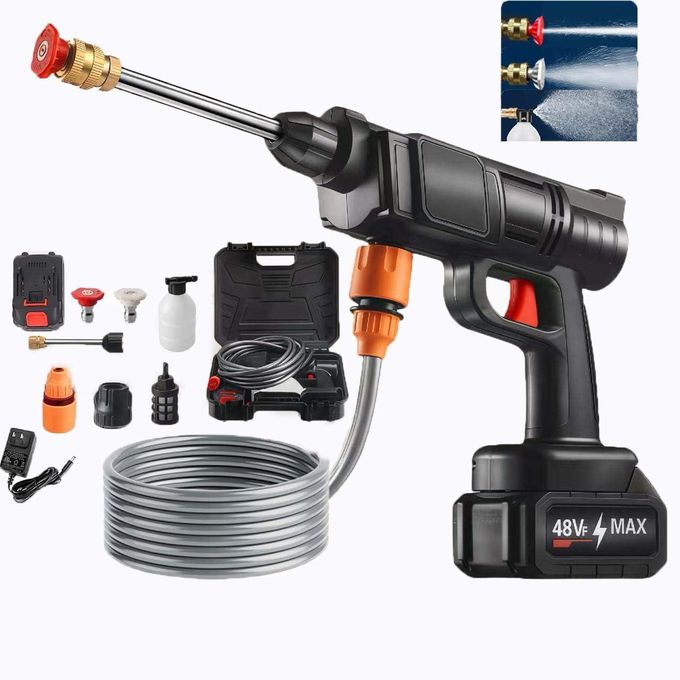 Portable Cordless High Pressure Spray Water Gun Cordless Car Washing Spray Gun High Pressure Car Washing Jet Spray Electric Cordless Pressure Washer for Washing Car House Garden with 2 Battery