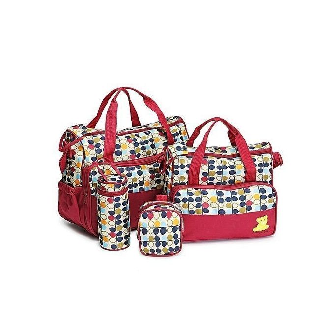Maroon Floral Diaper Bag Set - 5-in-1 with Changing Pad, Removable Bottle Holder, 3 Pockets