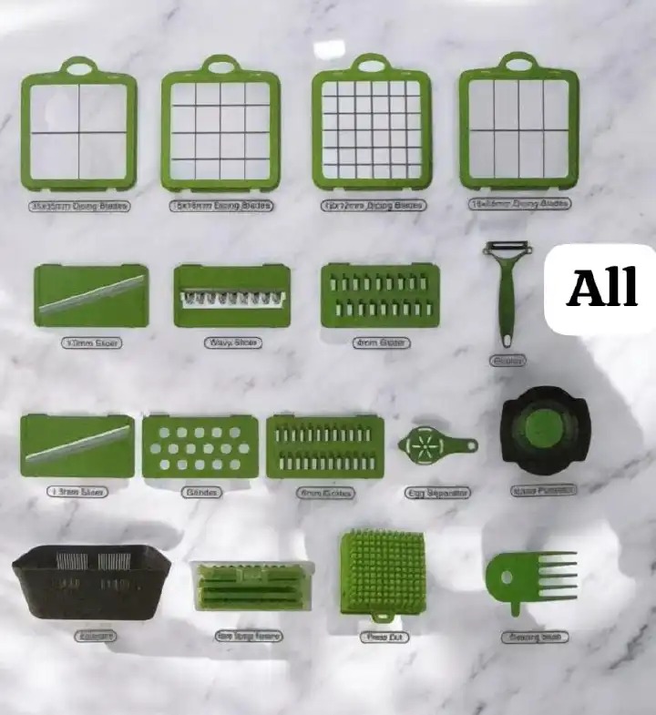 16PCS Multi-Function Vegetable Cutter & Slicer Set | Manual Food Chopper, Dicer, Grater & Peeler with Storage Container for Kitchen Use