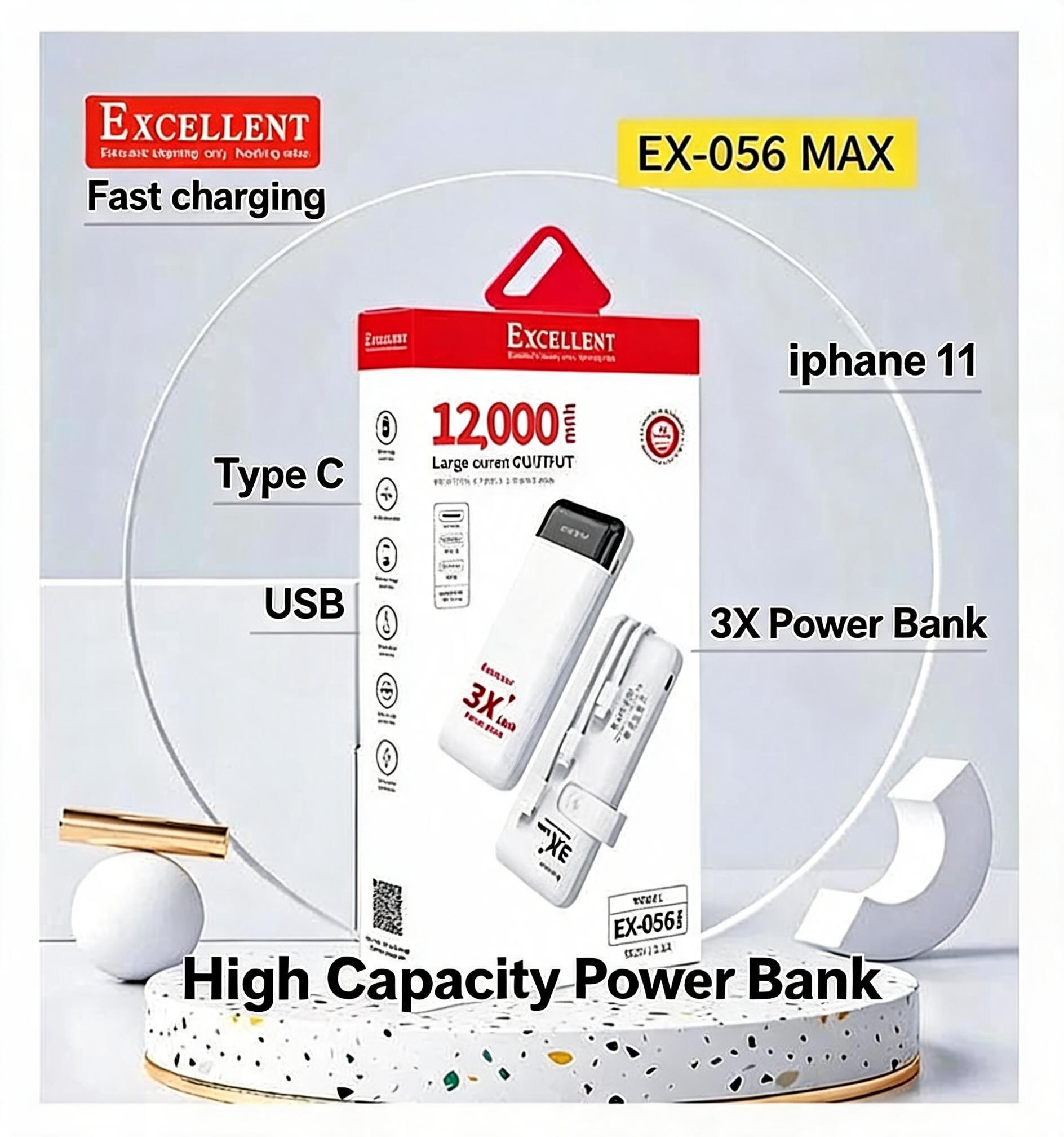 Excellent Power Bank 20000mAh 12000mAh & 10000 Cable Charger PowerBank Charging Cables For ALL Phones Supports FAST Charging High Power Capacity; 20,000mAh Best for travellers and heavy phone