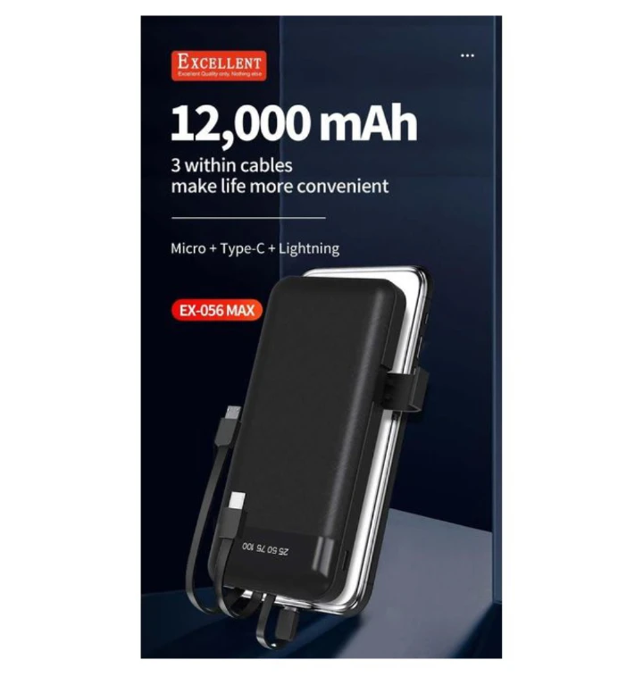 Excellent Power Bank 20000mAh 12000mAh & 10000 Cable Charger PowerBank Charging Cables For ALL Phones Supports FAST Charging High Power Capacity; 20,000mAh Best for travellers and heavy phone
