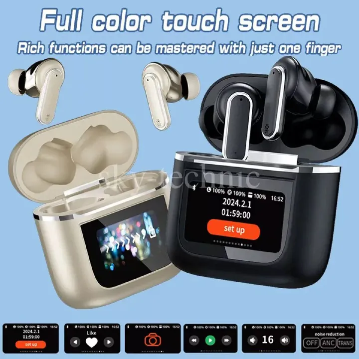 Original A9 Pro LED  Touchscreen Earpods ANC/ENC Wireless Earbuds Bluetooth 5.3 Earphones App Noise-canceling Earpods Call Headphones Waterproof Sports Gaming Touch Screen Headset