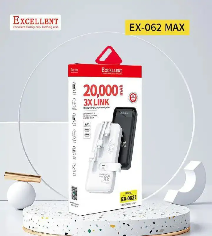 Excellent Power Bank 20000mAh 12000mAh & 10000 Cable Charger PowerBank Charging Cables For ALL Phones Supports FAST Charging High Power Capacity; 20,000mAh Best for travellers and heavy phone