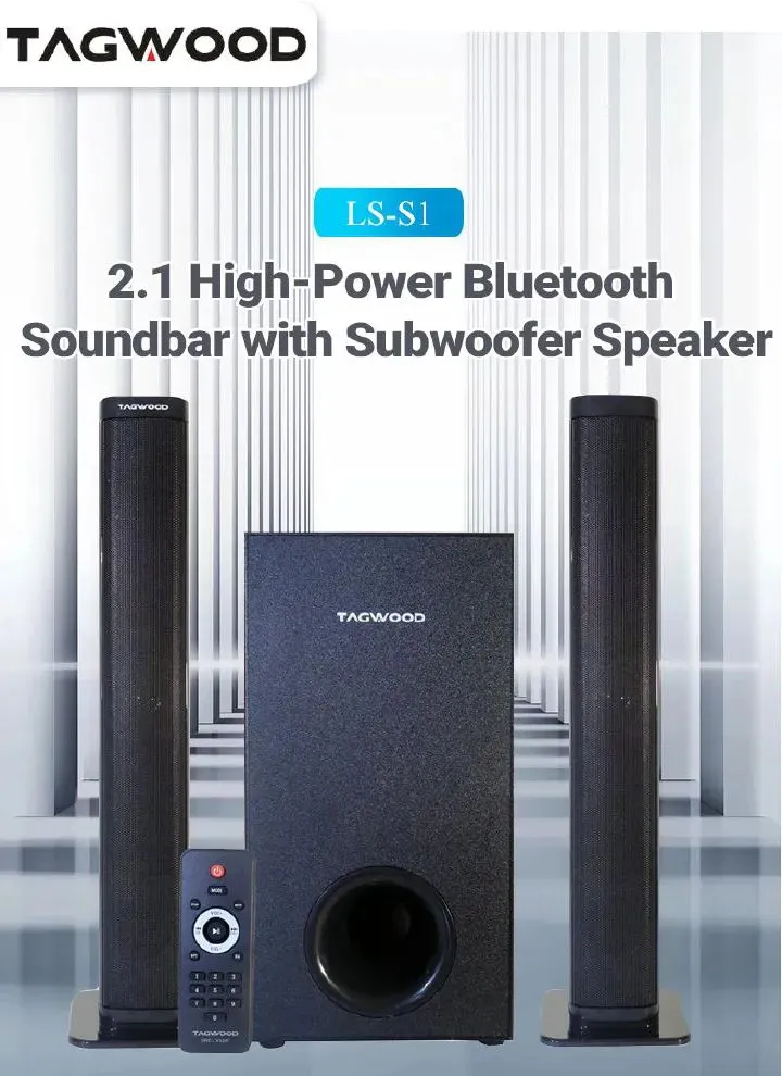 Tagwood 7500W 2.1CH Multimedia Bluetooth Woofer Speaker System Subwoofer Soundbar Sound Bar BT/USB/SD/FM Subwoofer Home Audilo System Soundbar with Remote Control S1 Speaker bass