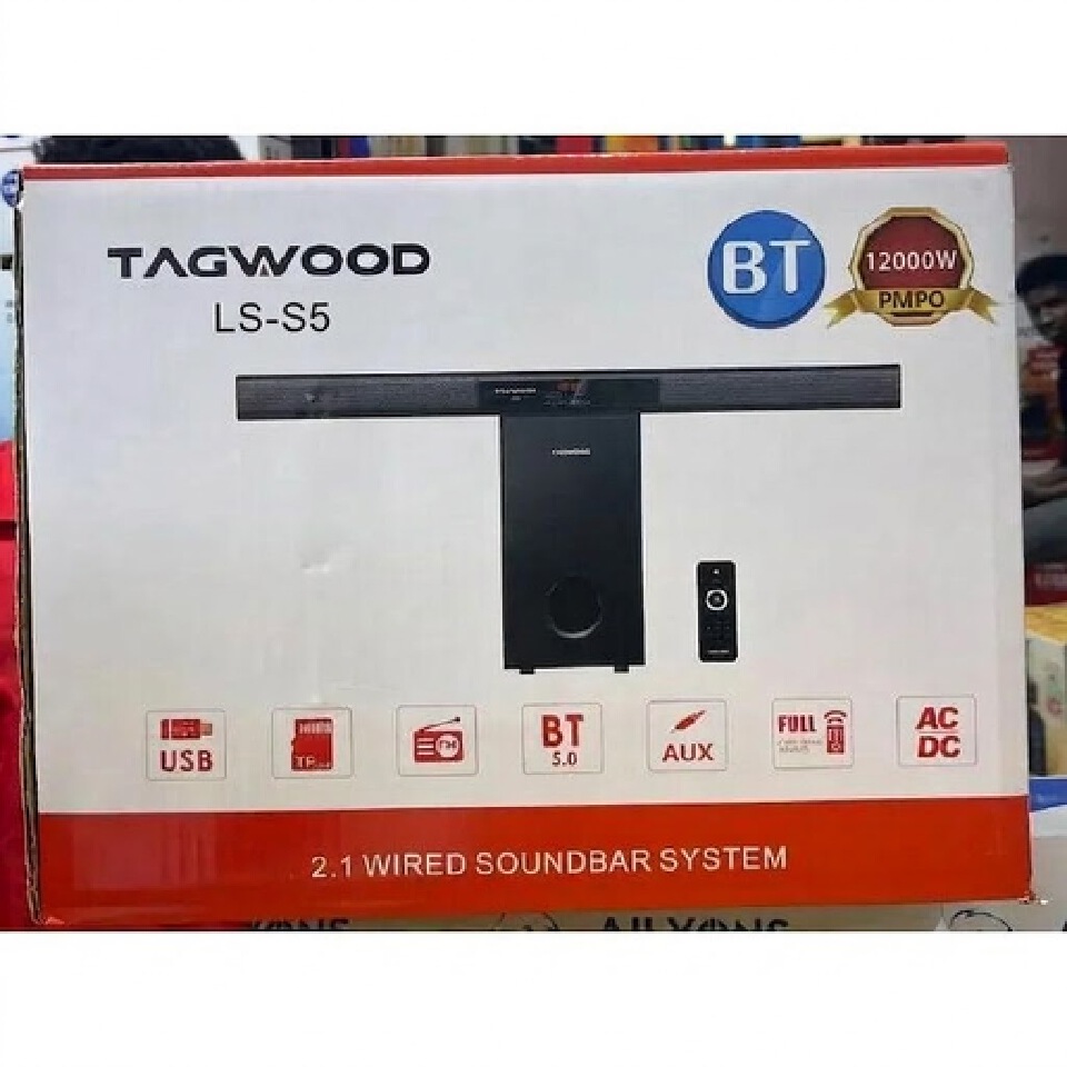 Tagwood 12000W 2.1CH Multimedia Bluetooth Woofer Speaker System Subwoofer LS-S5 Soundbar BT/USB/SD/FM AC/DC System Soundbar with Remote Control S5 Speaker bass Soundbar system Sound bar system