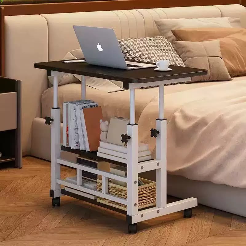 Adjustable Laptop Desk Table with Storage Shelves Adjustable Height 2 Layer Storage Rack Beneath Coffee table Workstation Table Spacious Top working space and 2 Layer storage Rack Beneath